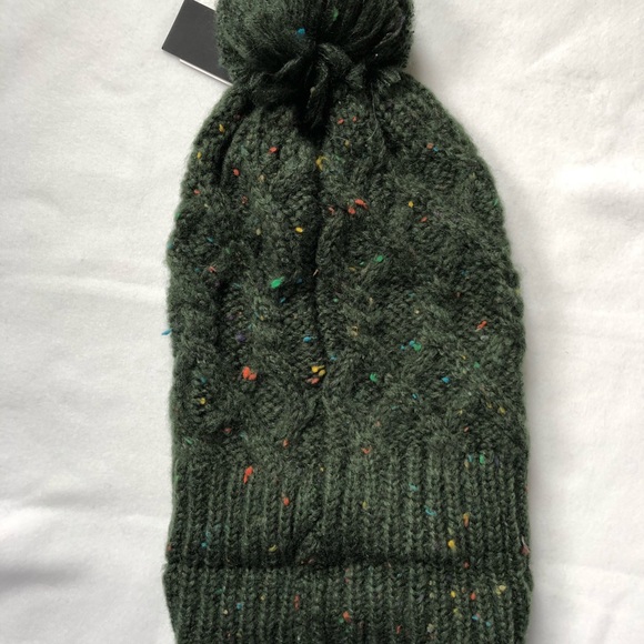 NWT STEVE MADDEN speckled beanie HAT  with PomPom. Green with multicolored specs - Picture 4 of 4